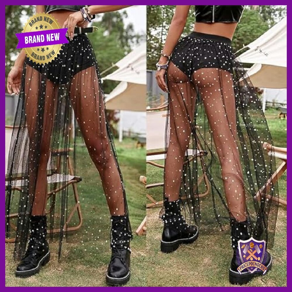 2 in 1 Tulle Sequin Maxi Skirt with Shorts, Rave Festival Sparkly Costume - Picture 3 of 7